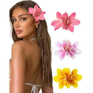 3 Pieces Hawaiian Flower Hair Clips for Women - Artificial Tropical Flower Hair Pin Orchid Beach Party Wedding