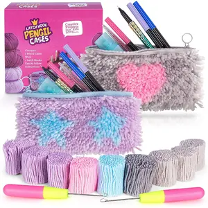 Latch Hook Kit for  - DIY 2 Pencil Cases Craft Kit for Girls Ages 8-12, Beginner Rug Hooking Set with Yarn, Hook & Easy Instructions - Fun  to School Arts and Crafts Project