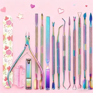 15-Piece Nail Pusher and Nail File Set, Professional Stainless Steel Manicure Kit, Nail Pushers, Manicure and Pedicure Tools, Nail Polish Remover, Nail Groove Cleaner, Suitable for Finger and Toenails, Edge Smoother for Nails, Ideal for Use by Manicurists