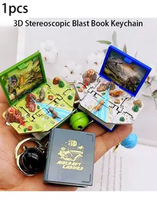 2pcs 3D Stereo Pop Book Keychain, Premium Plastic & Metal Material, Magic Miniature Landscape Design, Foldable Scene Model, Creative Charm