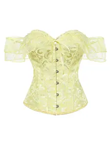 Women's Court Style Bodycon Corset, Classic Embroidered Lace One Shoulder Boned Shapewear, Front Buckle Back Tie Elegant Sexy Corset Top