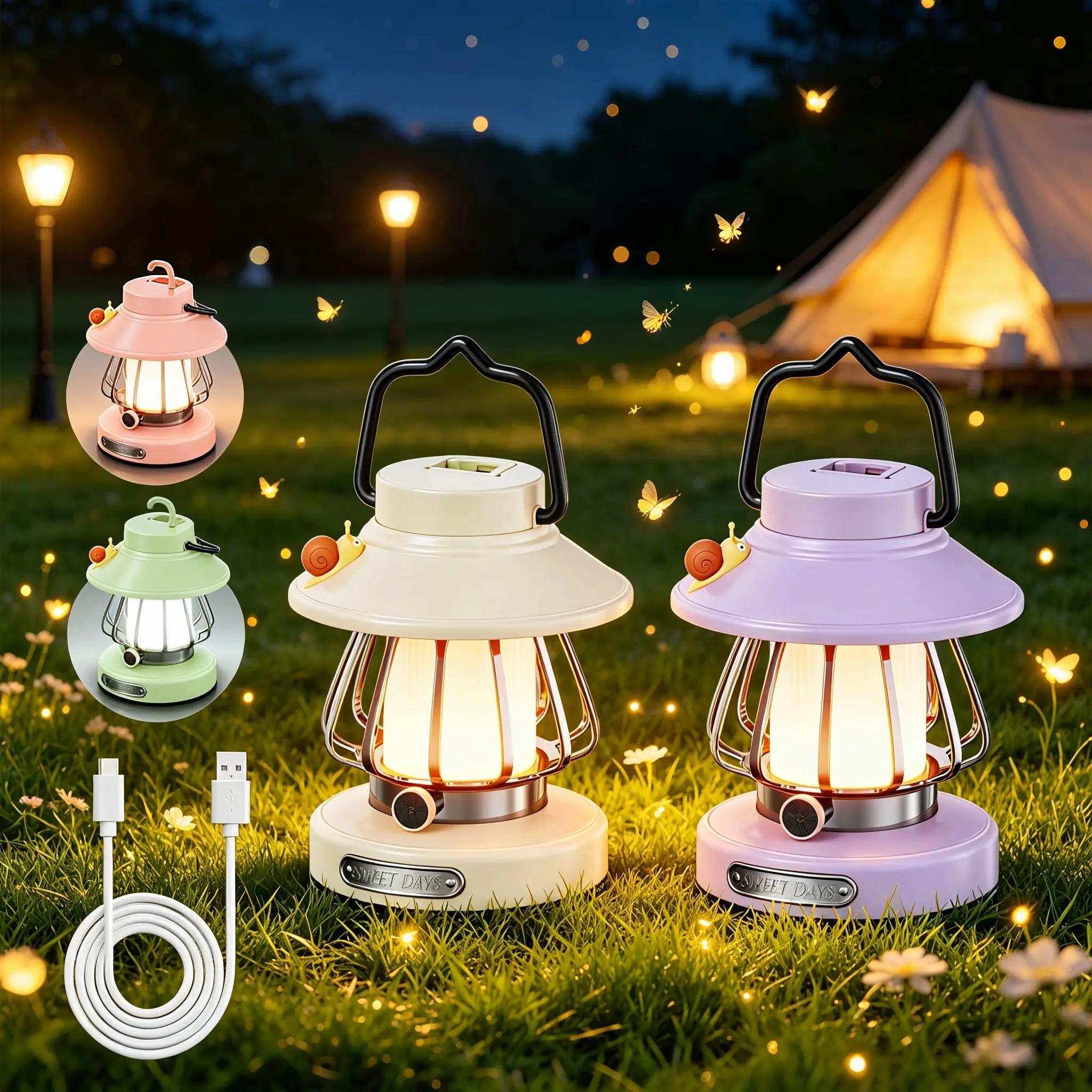 Kids Portable Compact Unisex USB-C Rechargeable Lighting Lantern - 3-Color Dimmable, USB Rechargeable Cells, Toddler Nightlight for Bedroom, Camping Essentials, Outdoor Camping Supplies