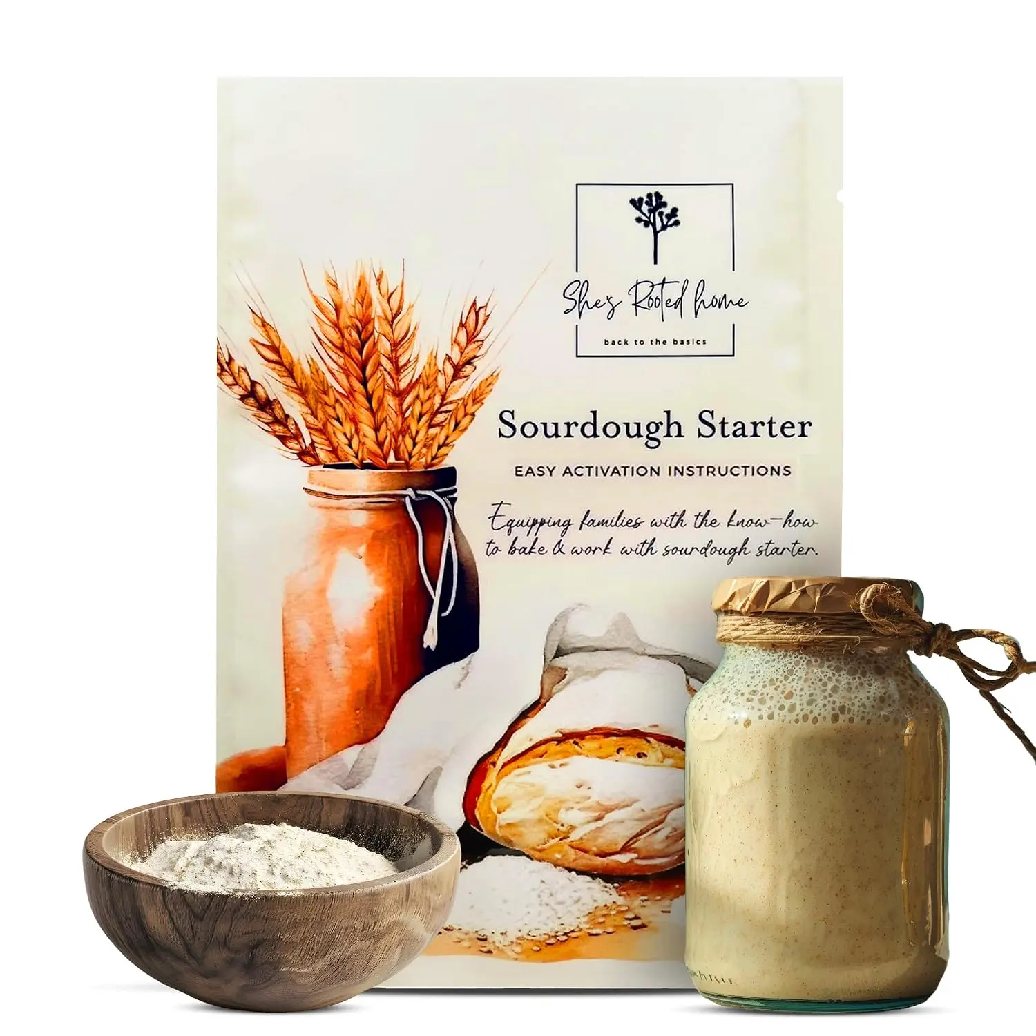 She's Rooted Home Sourdough Starter for Baking Artisan Bread, Pizza Crust & Pancakes - Non GMO Sourdough Culture