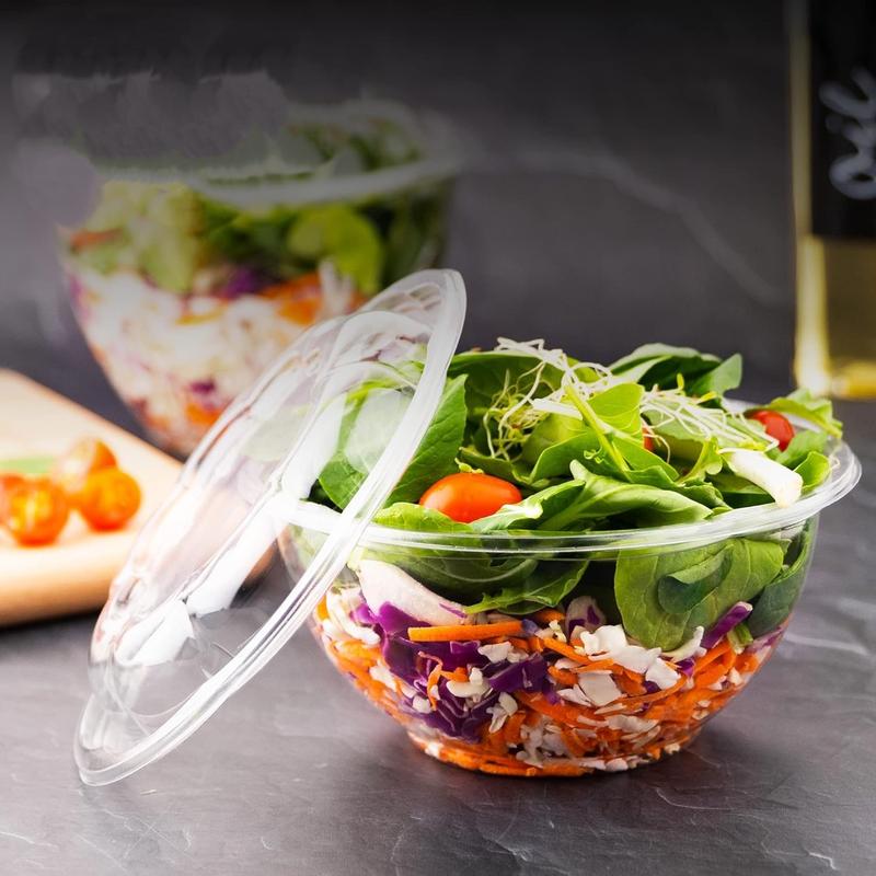 32oz Clear Plastic Salad Bowls with Lids Disposable (50 Pack) Medium Takeout Container with Snap on Lid for Fruit Salads, Quinoa, Lunch and Meal Prep