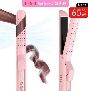 Airflow Styler 360° Hair Curling flat Iron 5 Adjustable Temps Hair Straightener and Curler 2in1 Wand Curling Iron Pink styling  tool Waver Crimper Comfort