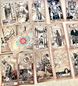 Unique Eco Plastic Waterproof Tarot Deck Silver Pink Foil Tarot Big Size 3"x 5" 78 Cards Radiant Wise Spirit Tarot Guidebook Velvet Pouch