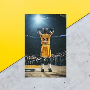 Unframed James Canvas Art Print, Canvas Prints - 30.48x 45.72cm Modern Wall Decoration, Yellow and White Jersey Iconic Basketball Player, Dynamic Pose with Spotlight Effect, Suitable for Home or Sports Themed Space, Bedroom Wall Art, Dynamic Sports Scene