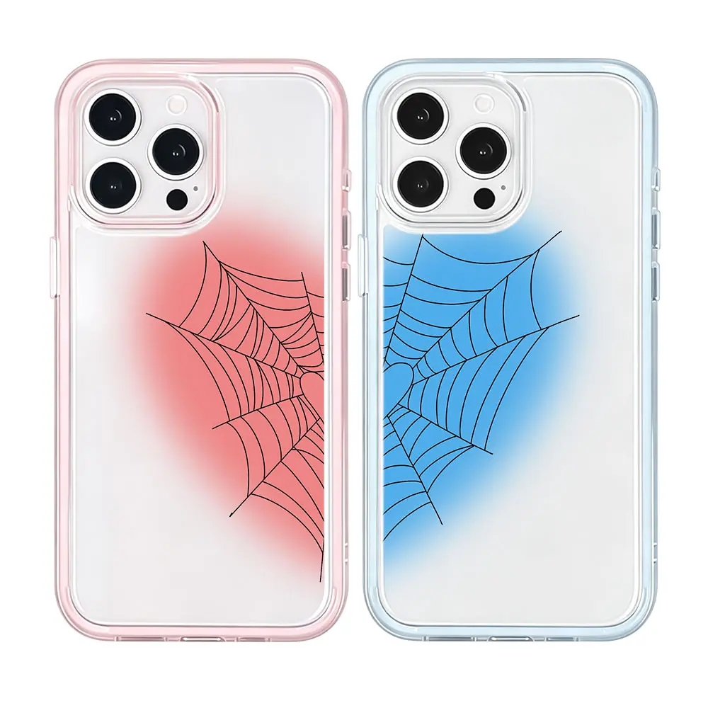 Love Spider Web Shockproof Phone Case for iphone17PROMAX 16 15 14 13 12 series,3 in 1 Shockproof Hard Acrylic Back Soft Bumper Cover,Y2K Spiderweb Heart Matching Couple Case