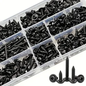 340 Piece Self-Tapping Screw Set, M3/m4/m3.5/m4.8 Sizes, Flat Head Cross Drive, Carbon Steel, Ideal for Wooden Furniture