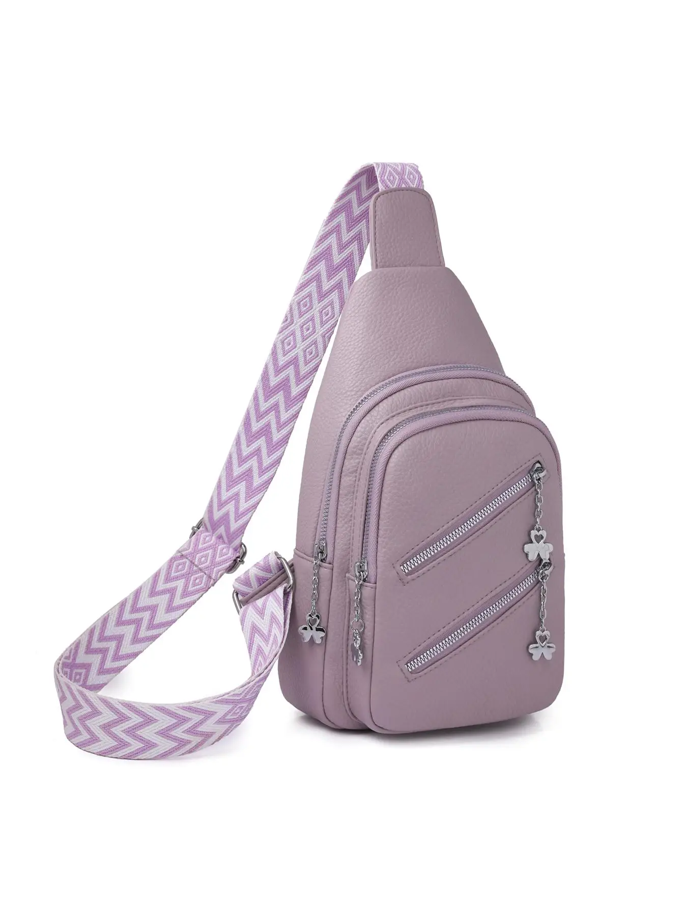 Women's Zip Solid Butterfly Chain Design Sling Bag, Fashion Chain Decorated Fanny Pack, Summer Casual Plain Pu Leather Zipper Sling Bag for Daily Used