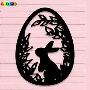 1pc Romantic Easter Bunny with Leaves Metal Wall Art, Romantic Easter Bunny with Leaves Statue Mural, Iron Craft, Perfect for Living Room, Garden, Bedroom Decor, Intricate Craftsmanship, Silhouette Wall Decor, Easter Decor, Ideal Gift for Nature Lovers