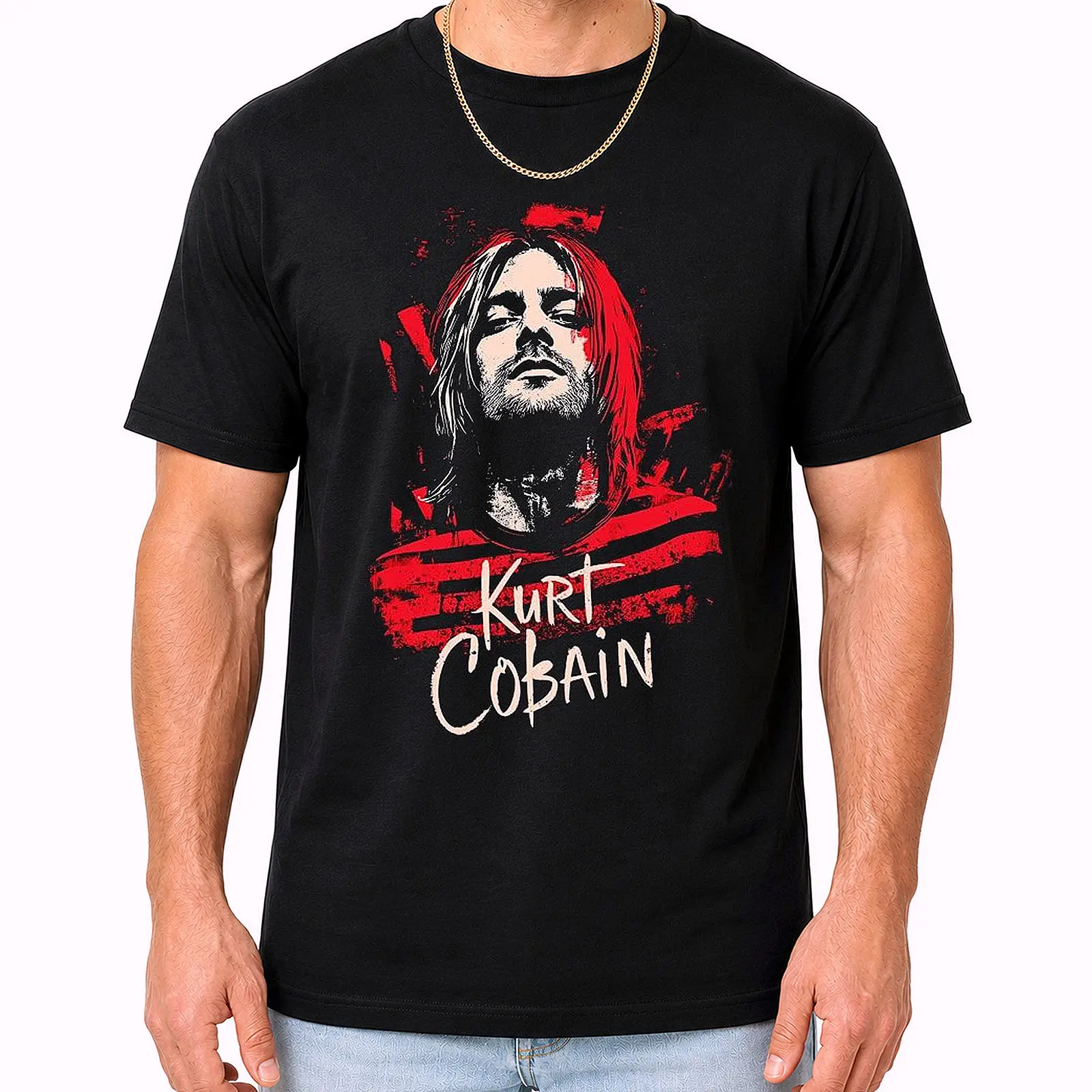 Kurt Cobain Alternative Rock Graphic Tee, Pure Cotton Fabric Crew Neck, Short Sleeve Unisex Casual Streetwear Trendy Top
