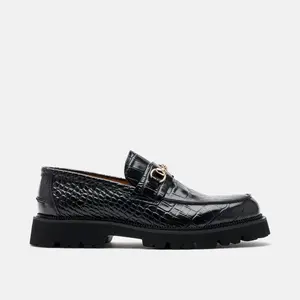 Blake Black Croc Leather Lug Bit Loafers