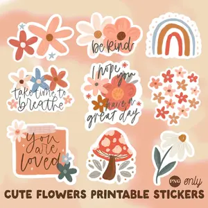 Combo 9 Stickers Cute floral printable stickers, inspirational sticker, print and cut sticker, cricut stickers, packaging sticker