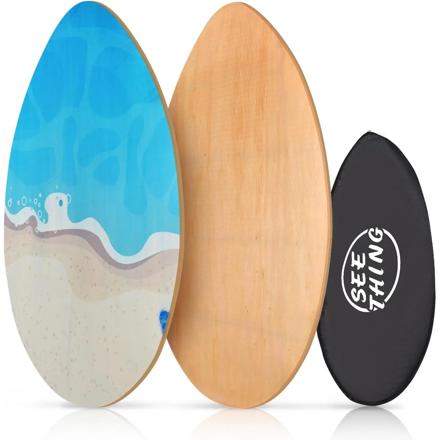 35-Inch Classic Wood Skimboards with High Gloss Coat for Beginners, Seaside Water Sports and Surfing