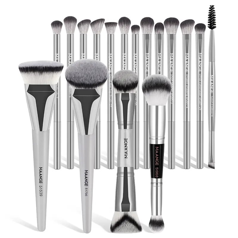 MAANGE 17pcs Prodessional Kabuki Makeup Brushes Set, Face Makeup Brushes, Cosmetic Brushes, Foundation Brush Powder Brush Contour Brush Concealer Brush Eyeshadow Brush Blending Brush Eyelash & Eyebrow Brush, Makeup Accessories Gifts for Friends