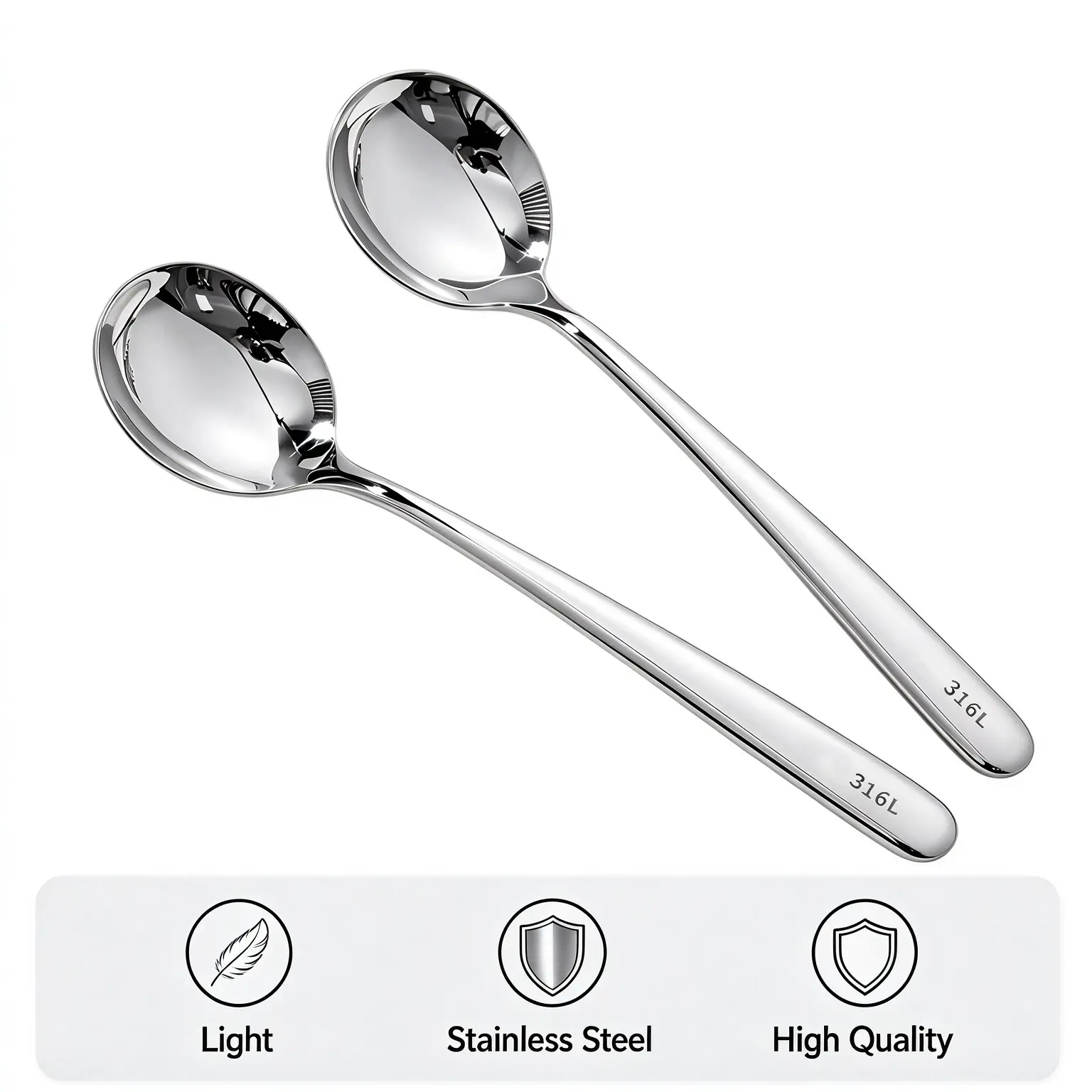 316L Food Grade Stainless Steel Cutlery Spoon Set - Lightweight, Sturdy, Smooth Mirror Polished Utensils for Home Kitchen, Dining Tableware Tools
