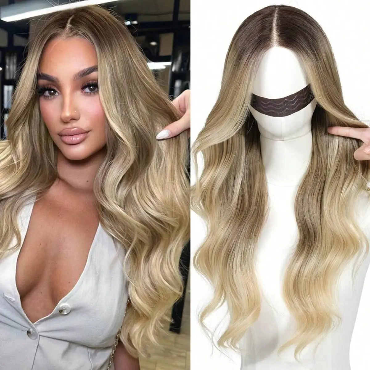 13x4 Body Wave Lace Front Wigs Natural Blobde Highlight Hair Lace Front Wig Pre Plucked Synthetic Lace Front Wig 28 inch