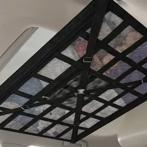 Adjustable Car Roof Storage Net with Zipper, Reinforced Cross Straps, Polyester Fabric, Functional Automotive Accessories