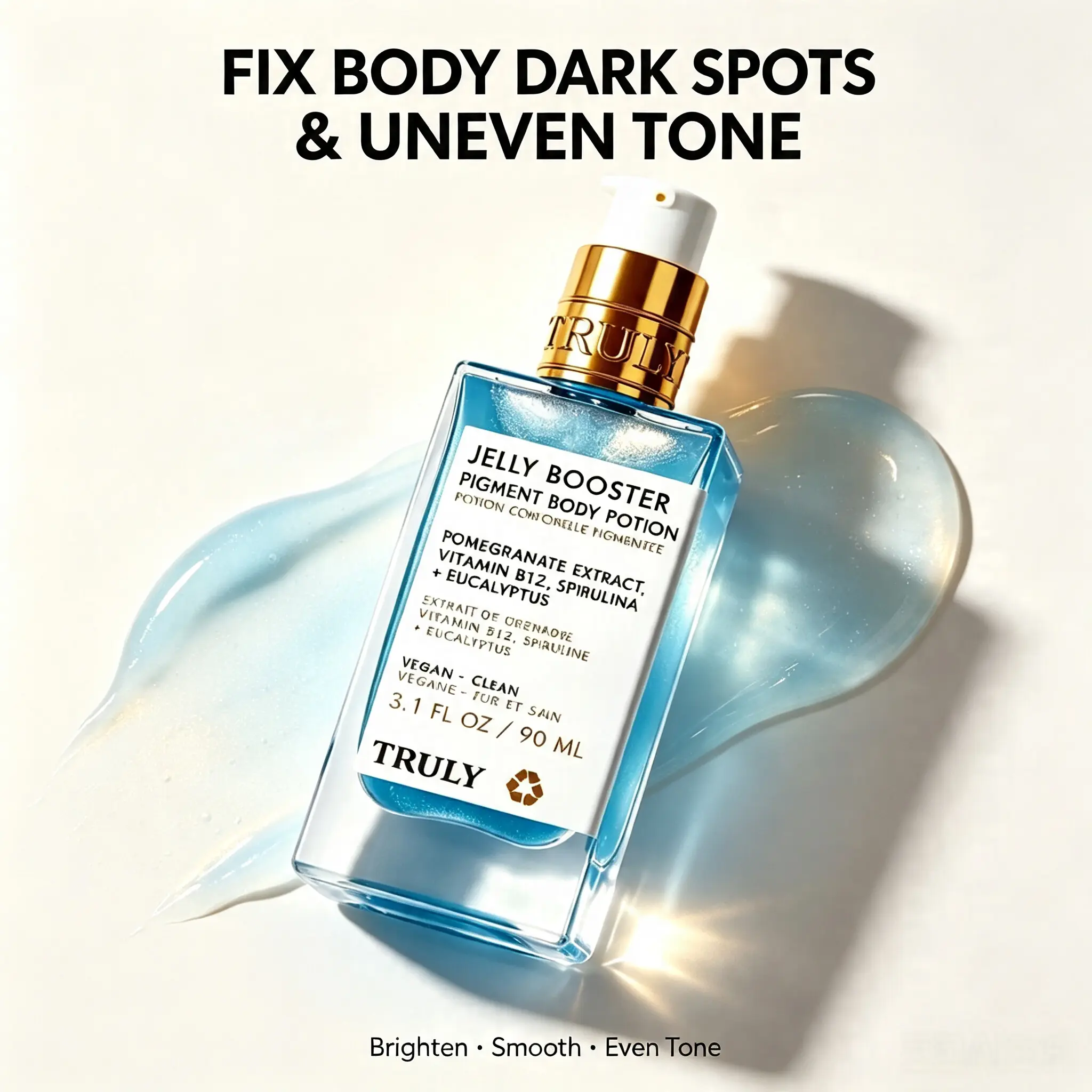 Jelly Booster Pigment Body Potion, Body Brightening Serum for Dark Spots & Uneven Skin Tone, Vegan Body Treatment Fades Hyperpigmentation, Hydrating Smoothing Body Jelly Serum for Elbows, Knees, Underarms, 90ML