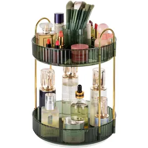 360° Rotating Makeup Organizer for, Large Capacity Countertop Skincare, Spinning Perfume Cosmetics Organizer for Dresser Countertop, 2 Tier Green