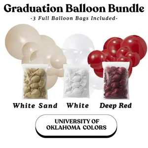 Graduation Balloon Bundle -  University Of Oklahoma Colors White Sand, White, Deep Red - Sizes 5"- 12"- 18"