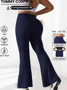 1-piece large-size women's hip-lifting high-waisted micro-flare sports pants, multiple sizes available (1XL-5XL), suitable for fitness, yoga, Pilates, or daily casual wear, comfortable and breathable, women's yoga gym peach-sha, Elastic Waist Leggings