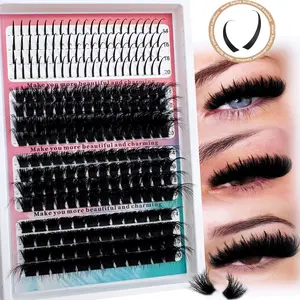 Spikes+120D+160D+200D/Spikes+60D+80D+100D/Spikes+40D+60D+80D，320pcs/312pcs/240pcsDIY Cluster style false eyelash set fairy eyelash mixed set -0.07mm mixed length 14-20mm, D/DD curly, natural fluffy style, dramatic eyelashes