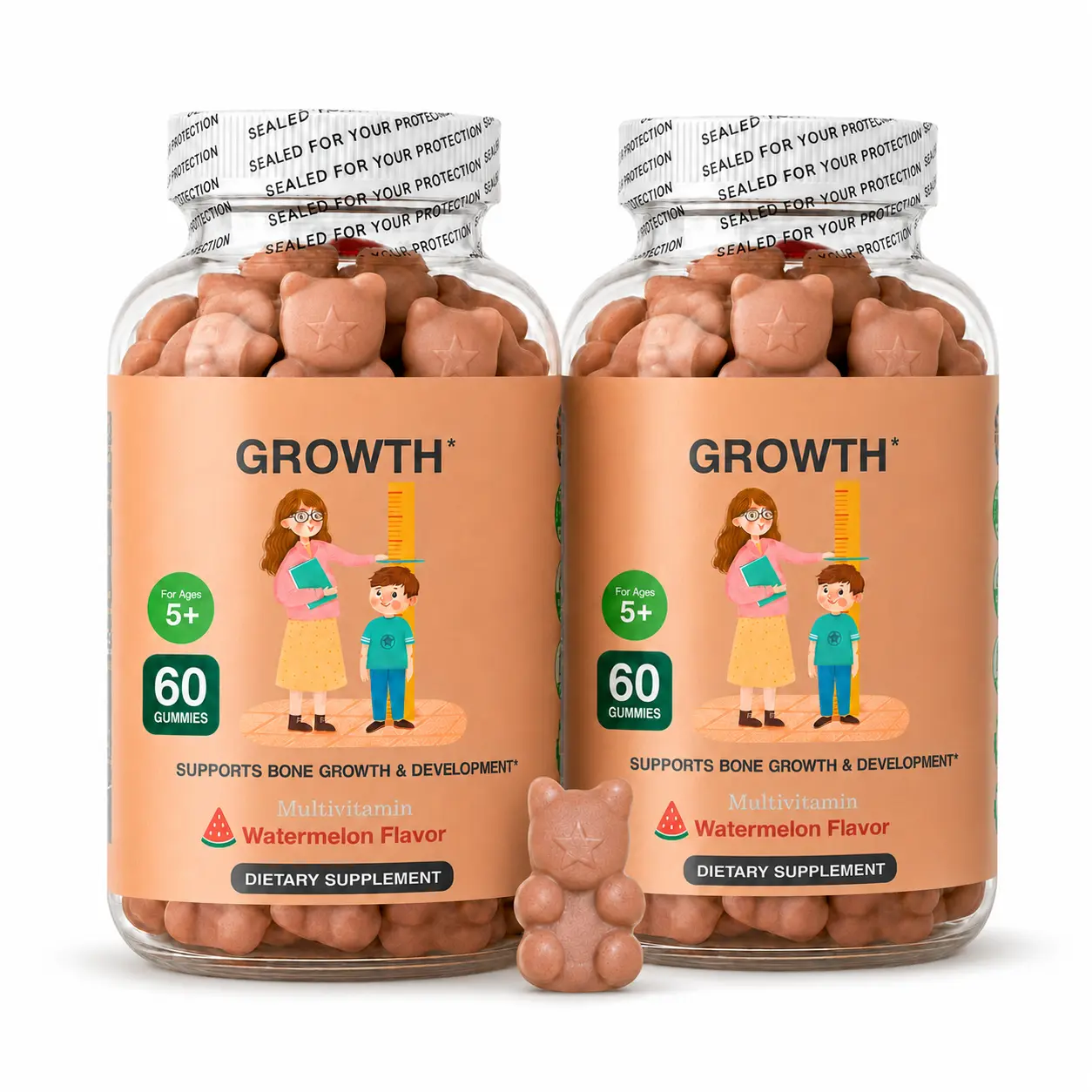 2 Bottles Growth Gummies (Watermelon) Natural Growth & Development Supplement for Kids & Teens - Vitamin D, K, Calcium & Ashwaganda, Bone Strength - Kids Vitamins, Ages 5+