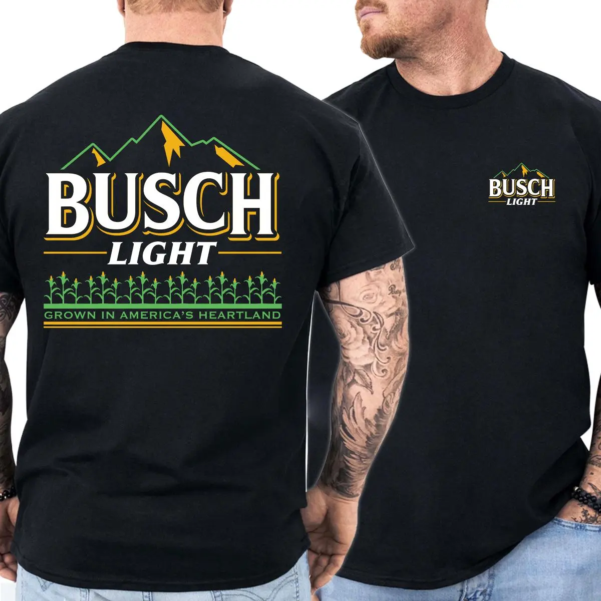[Sale Up To 30%] Busch Light 'Grown in America's Heartland' Double-Sided T-Shirt - Patriotic Beer Apparel for Brew Enthusiasts & Midwest Fans