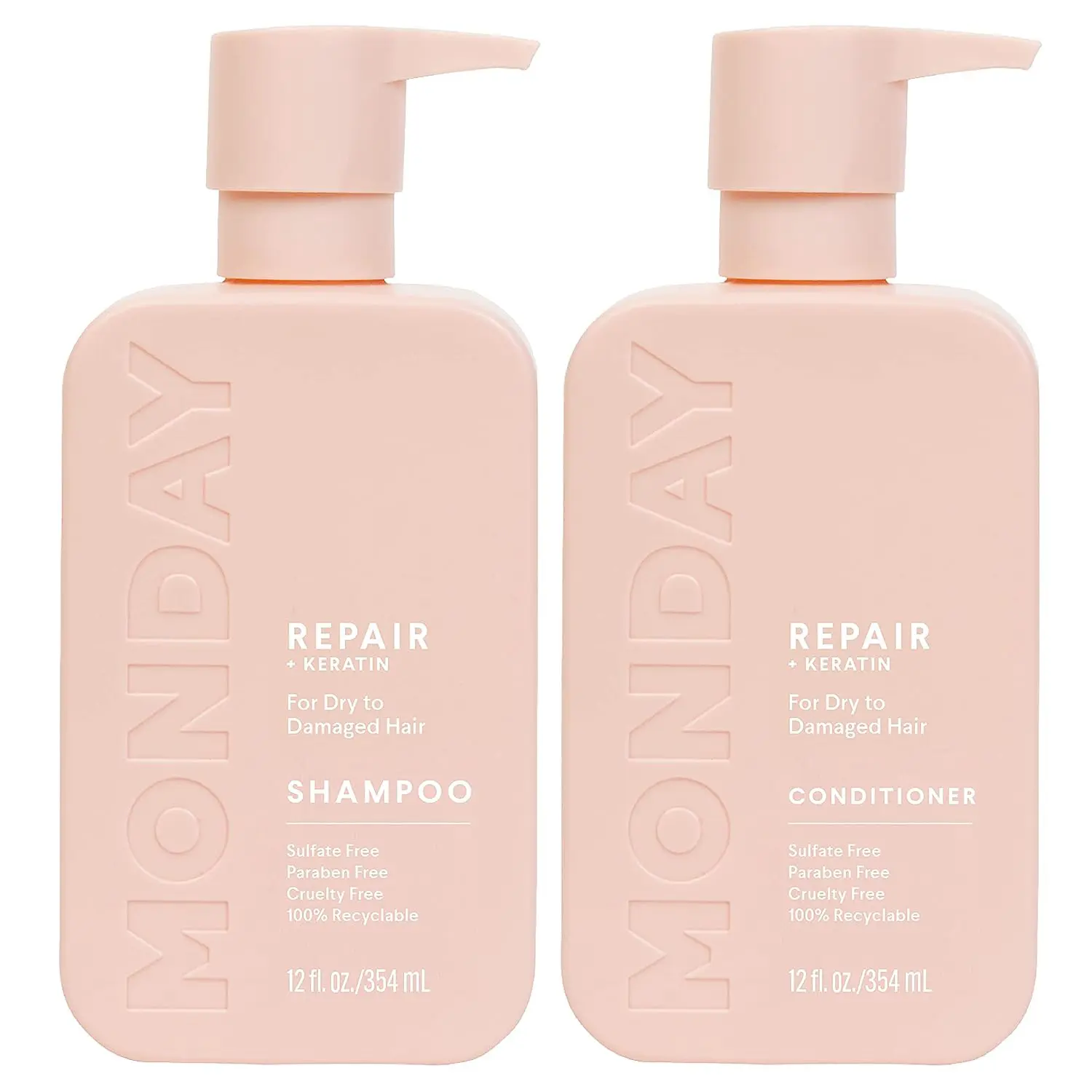 MONDAY HAIRCARE Repair Shampoo and Conditioner Set 12oz for Dry to Damaged Hair, Made with Keratin, Coconut Oil, Shea Butter and Vitamin E
