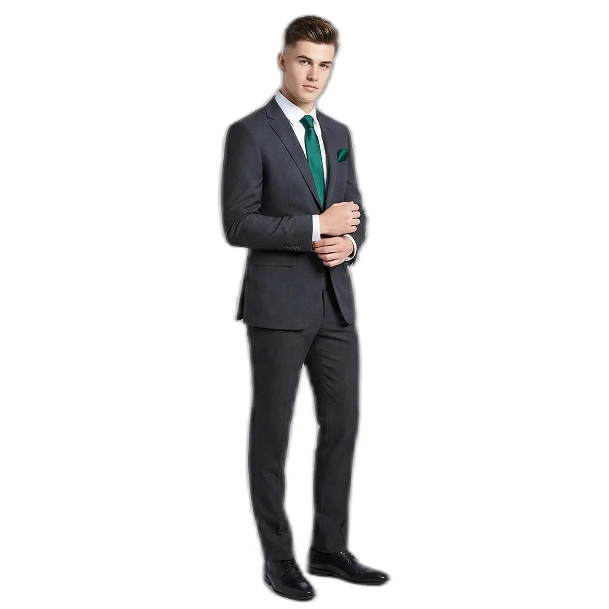 The Sharp Edge – Charcoal Suit + Emerald Necktie | Prom 2026
