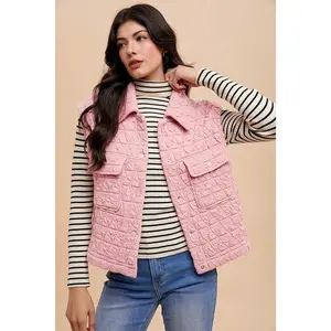 Annie Wear Texture Quilted Snap Down Vest Coat