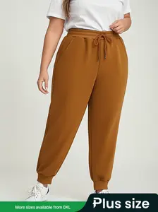 【Plus Size】Oversized Thickened Casual Warm Pants for Women, Solid Color Fleece Lined Trousers for Fall and Winter, Comfortable Daily Wear, Casual Sporty Trousers