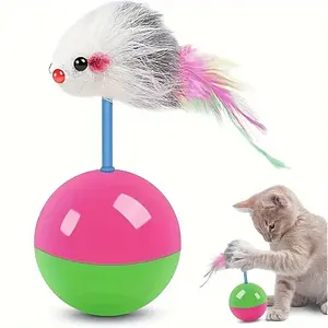 Creative Mouse Design Cat Toy, Colorful Feather Tail Cat Teaser Toy, Interactive Cat Toy, Fun Indoor Cat Teaser Toy, Interactive Kitten Wand, Pet Supplies