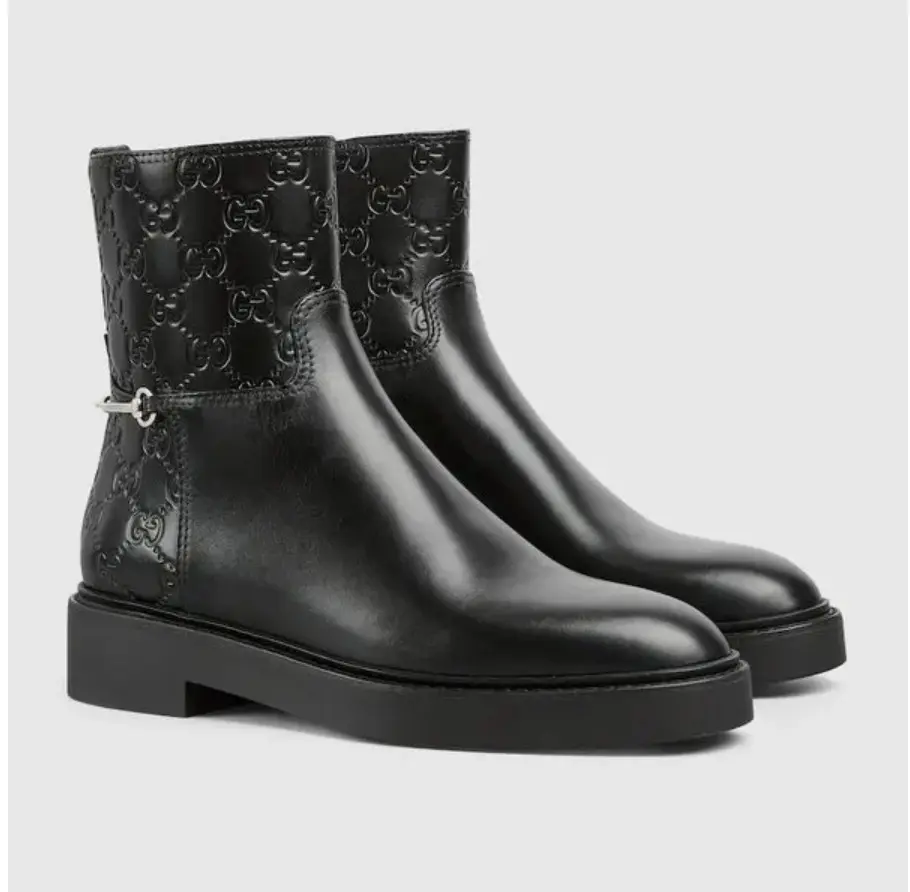 Gucci Monogram Horsebit Ankle Boots Size 38