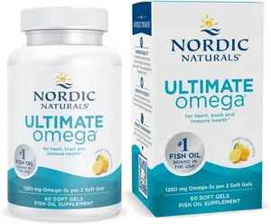 Nordic Naturals Ultimate Omega, Lemon Flavor - 60 Soft Gels - 1280 mg Omega-3 - High-Potency Fish Oil Supplement with EPA & DHA - Promotes Brain & Heart Health - Non-GMO - 30 Servings