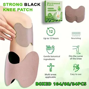 Strong Black Knee Patch 34/68/104Pcs Adhesive Heat Patches for Knee Relief Wormwood Extract Long Lasting Warming Herbal Heating Patches for Knee Back Neck Shoulder Joint
