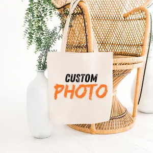 Custom Photo Tote Bag - Personalized Bulk order ! Add Your Photo & Text. Perfect Reusable Promotional Bags for Trade Shows and Shopping.