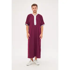 Moroccan Short Sleeve Thobe - Burgundy