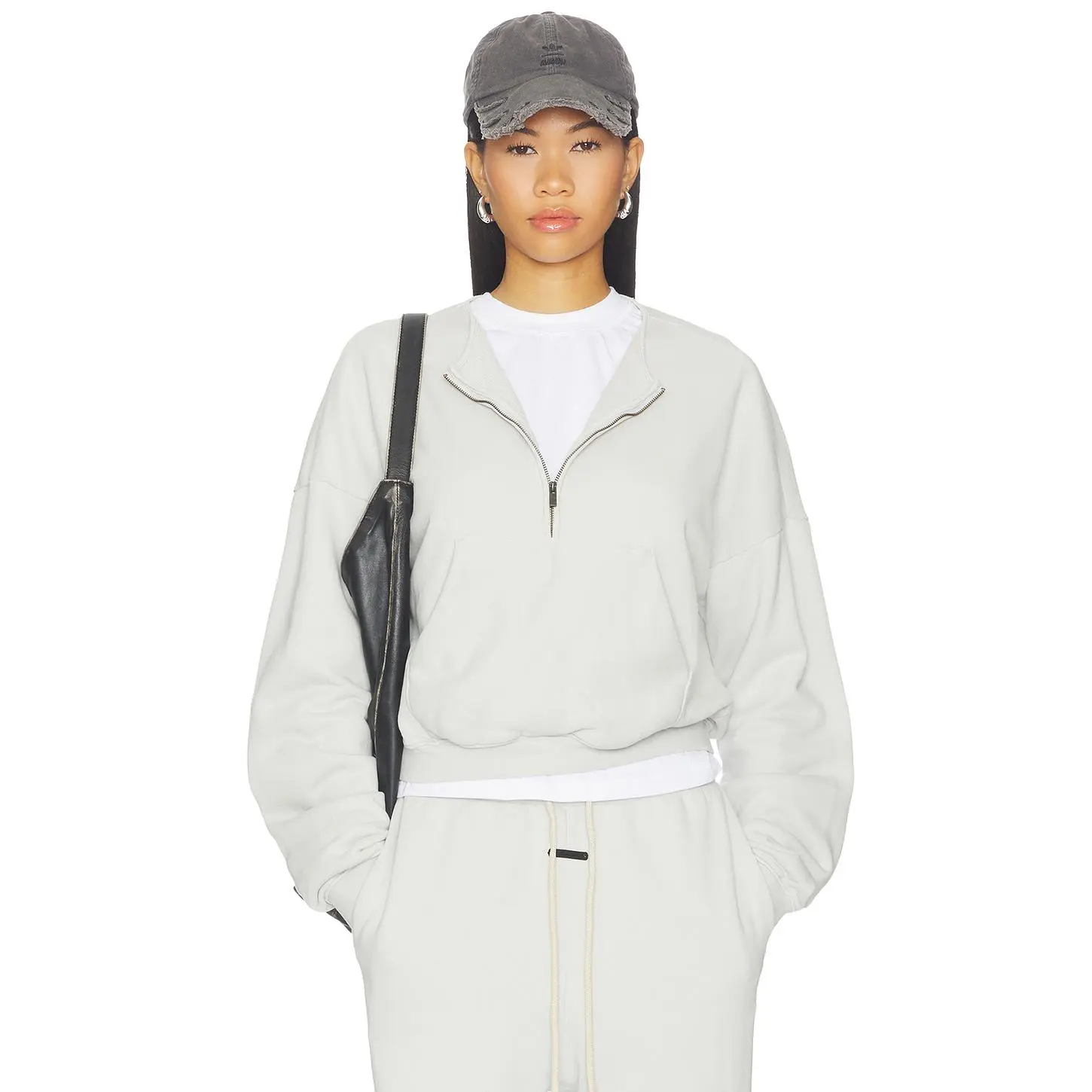 Fear of God ESSENTIALS Relaxed Half Zip Sweater in Washed Overcast