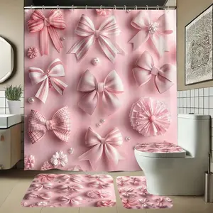 Butterfly Festival Pattern Bathroom Set, Includes Soft Shower Curtain, Mat, Toilet Seat Cover, Elegant Decoration, 1/4 Piece, Shower Curtain Sets