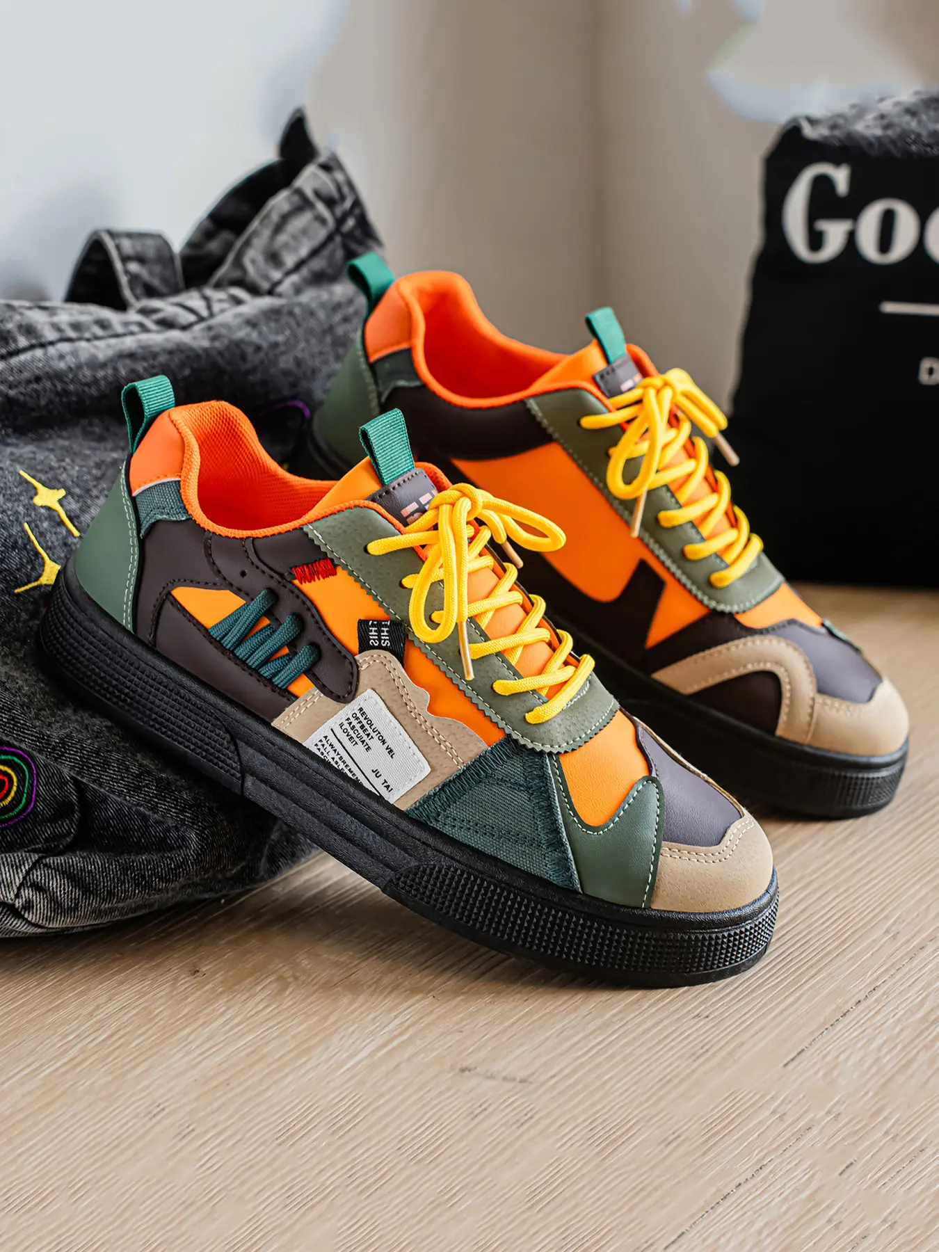 Men's Fashion Skateboard Shoes, Skateboarding Shoes, Skater Shoes, Sporty Casual Outdoor Streetwear, Multi-Color Patchwork, Durable Sole, Lightweight Comfort, All Seasons