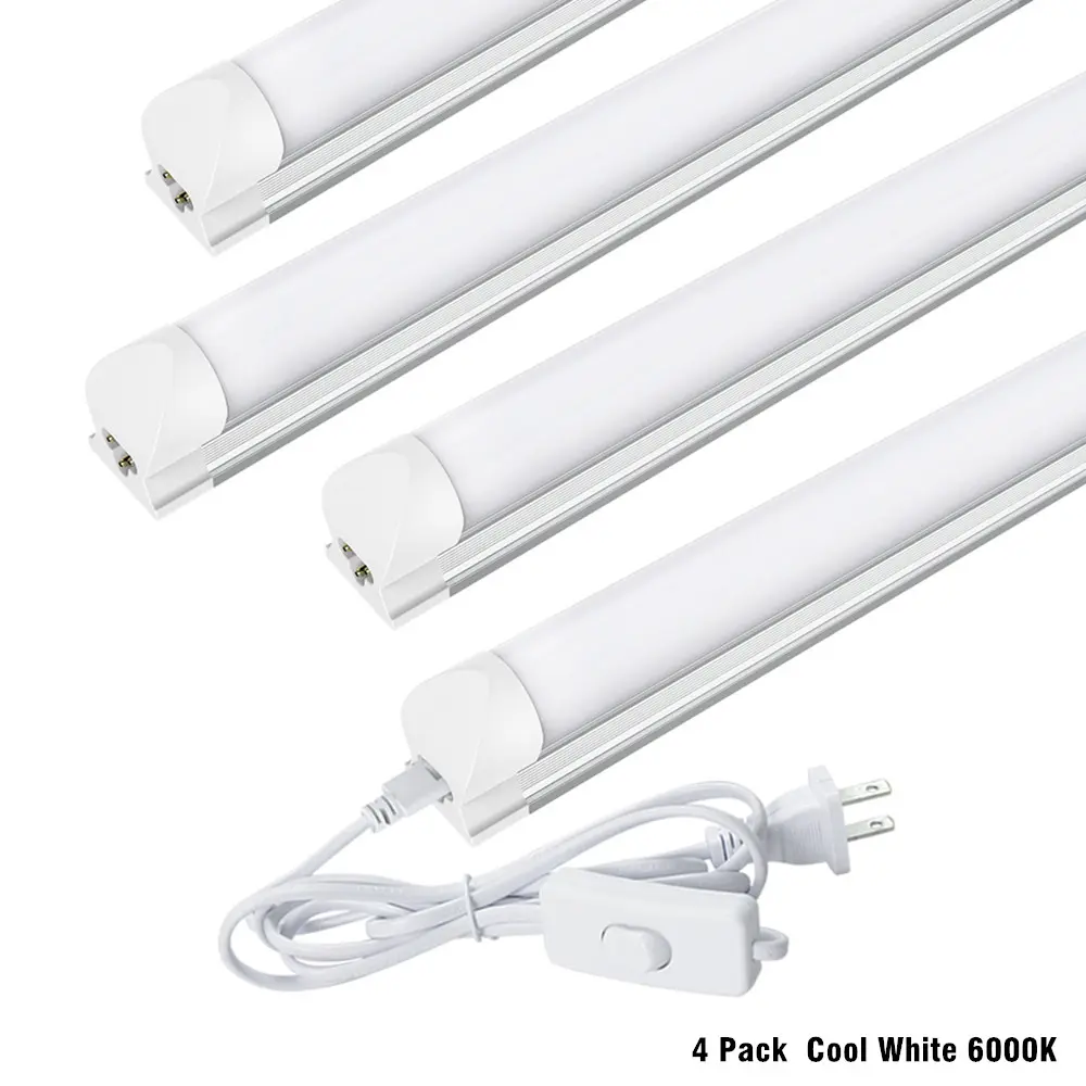 4Pcs 2FT LED Shop Lights, 20W 6000K Bright Cool White, T8 Integrated LED Tube Lights, Double Row LEDs, Frosted Milky Cover, Garage Workbench Basement Ceiling Light Wall Lighting