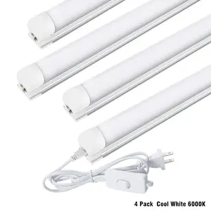 4Pcs 2FT LED Shop Lights, 20W 6000K Bright Cool White, T8 Integrated LED Tube Lights, Double Row LEDs, Frosted Milky Cover, Garage Workbench Basement Ceiling Light Wall Lighting