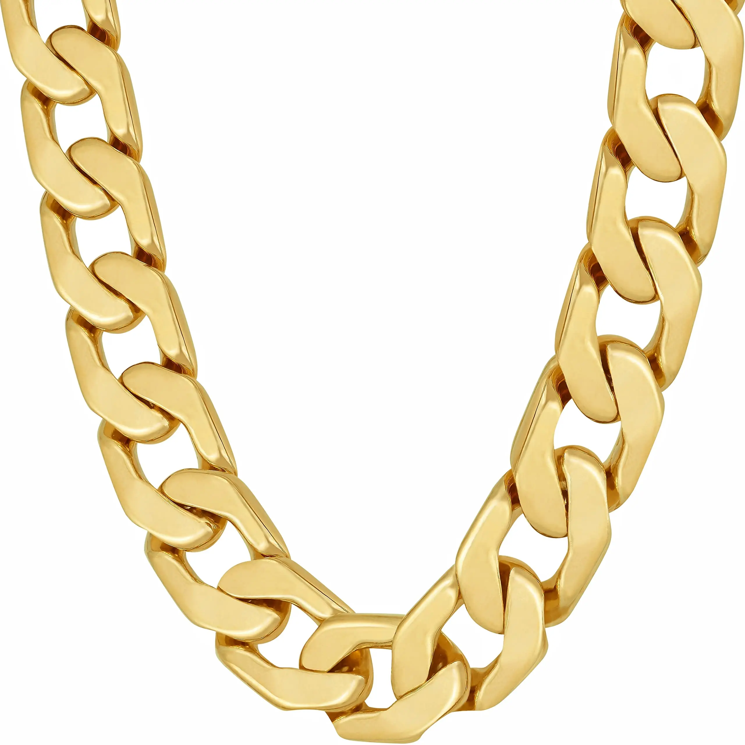 LIFETIME JEWELRY 11.5mm Flat Cuban Link Chain Necklace for Men 24k Real Gold Plated (18 inches, Gold)