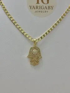 Yarigaby Jewelry Cuban Chain 45cm with Hamsa Hand Pendant Gold Plated Necklace for Women