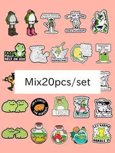 Random Mix 20pcs /Set Cute Frog Enamel Brooches, Fun Quotes Design, Backpack & Hat Decoration, Holiday Gift for Family Friends, Random Surprise Set/