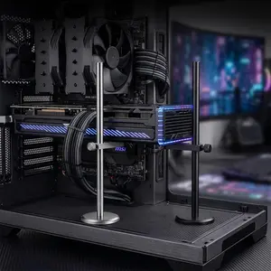 Black/Sliver Single-Slot Vertical Graphics Card Bracket - GPU Bracket to Prevent Graphics Card Bending All-Aluminum Graphics Card Support Magnetic Base Adjustable to a Maximum Height of 185mm
