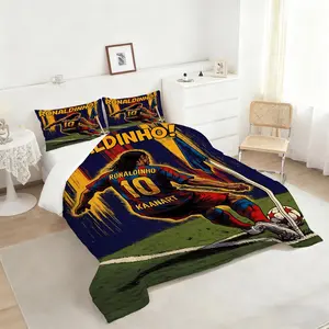 Ronaldinho Comic Book Style Comforter Set, Vibrant Soccer Player Bedding Set, Soft and Cozy Quilt for Sports Lovers, Perfect for Kids and Teens Bedroom Décor, Includes 1 quilt, with 1 or 2 Pillowcase No Pillow Core